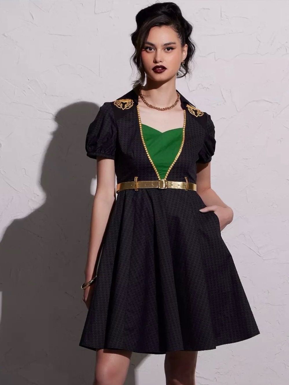 Her Universe Marvel Loki Gold Belt Retro Dress - Picture 1 of 6